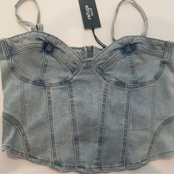 NWT Light wash Denim Corset Tank W/Adjustable Straps, Size Medium - Picture 2 of 7